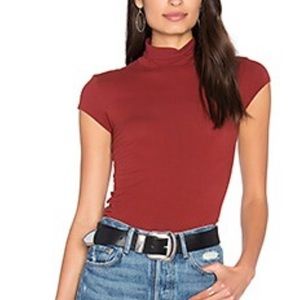 Enza Costa Cap Sleeve Turtleneck Top in Russet, Size Large